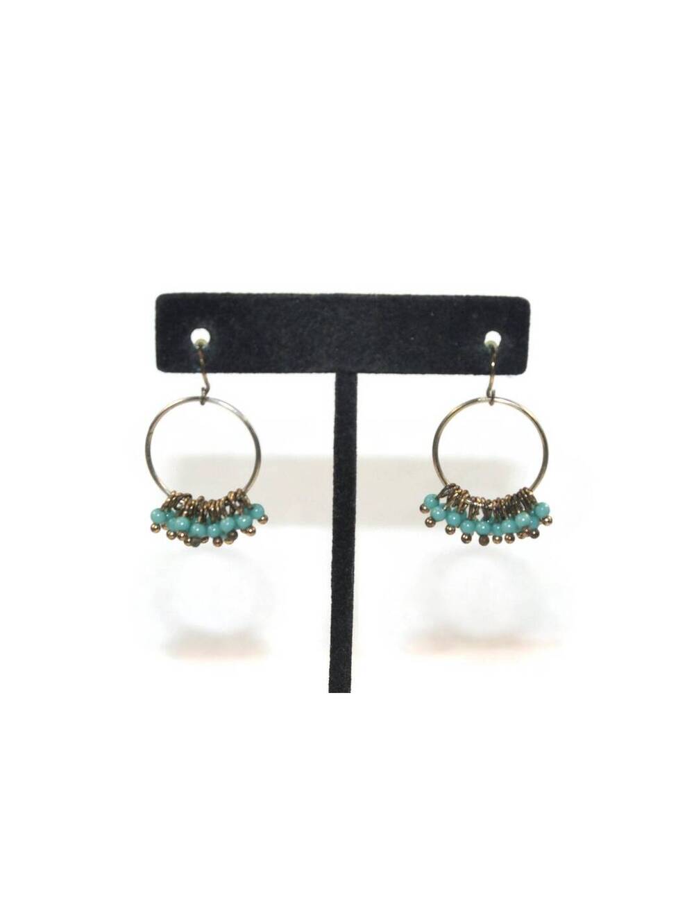 Vintage Silver Tone and Faux Turquoise Beads Dangle Earrings with Hook Backs.